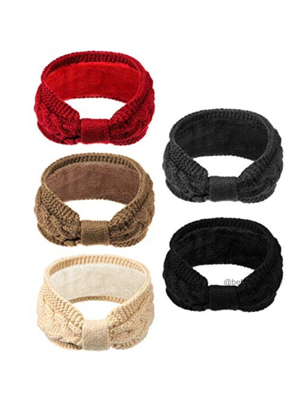 Cable Knit Fleece Lined Ear Warmer Headbands Set of 5